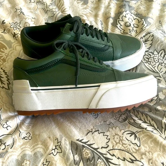 Vans Shoes Stacked Vans Old Skool Thyme Green Tumbled Leather